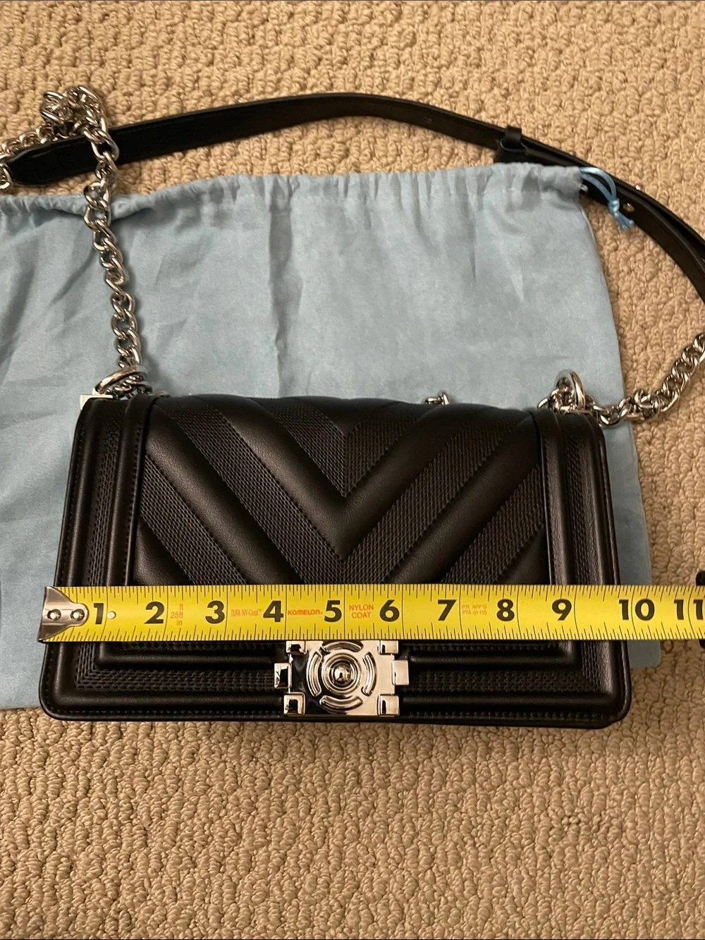 Tiffany & Fred Black Chevron Leather Crossbody with Silver Chain - Picture 12 of 14
